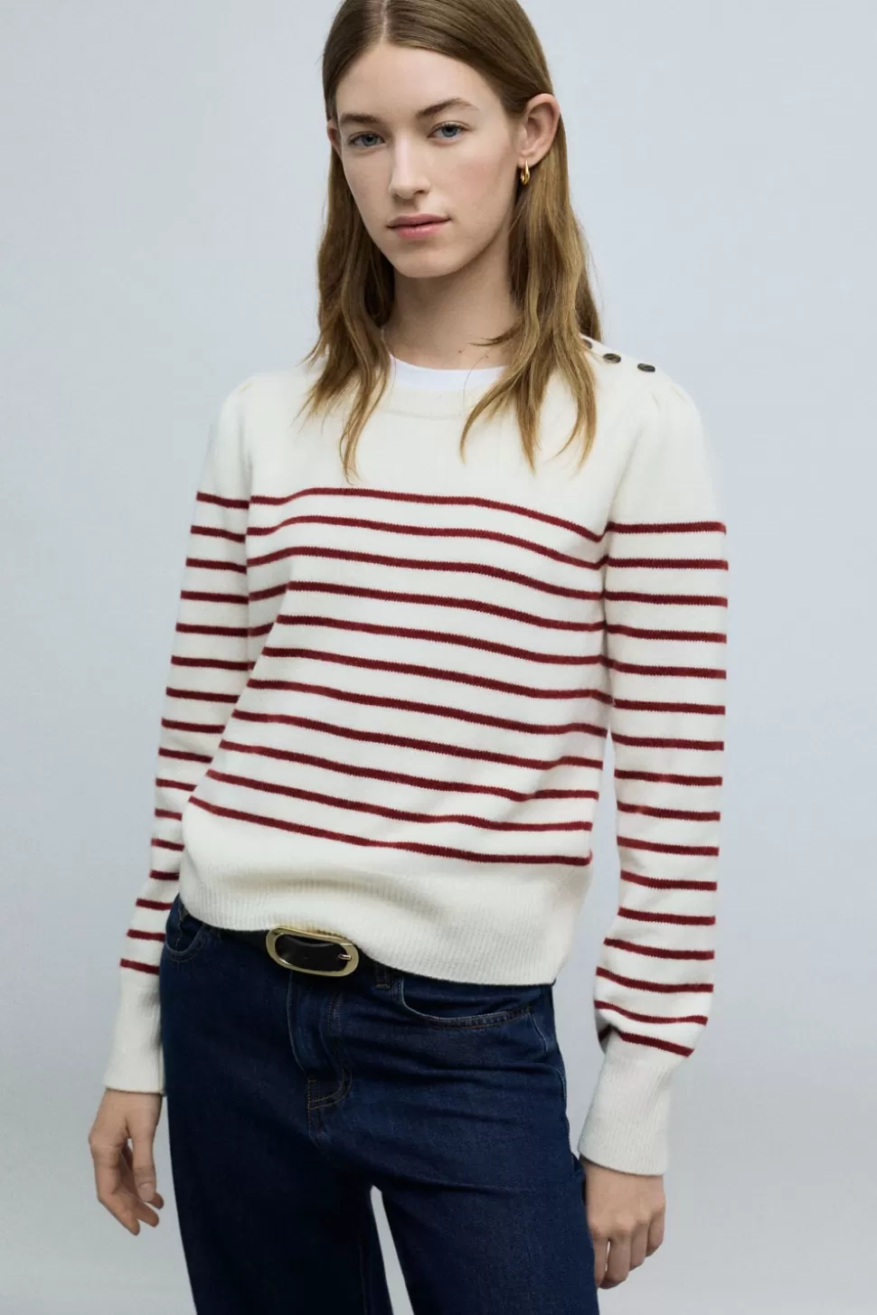 eseOese OLIVIA STRIPES SWEATER ECRU-BURDEOS New