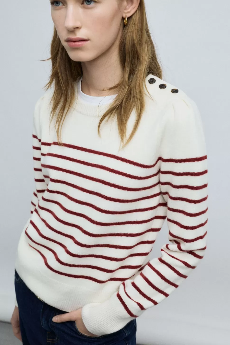 eseOese OLIVIA STRIPES SWEATER ECRU-BURDEOS New
