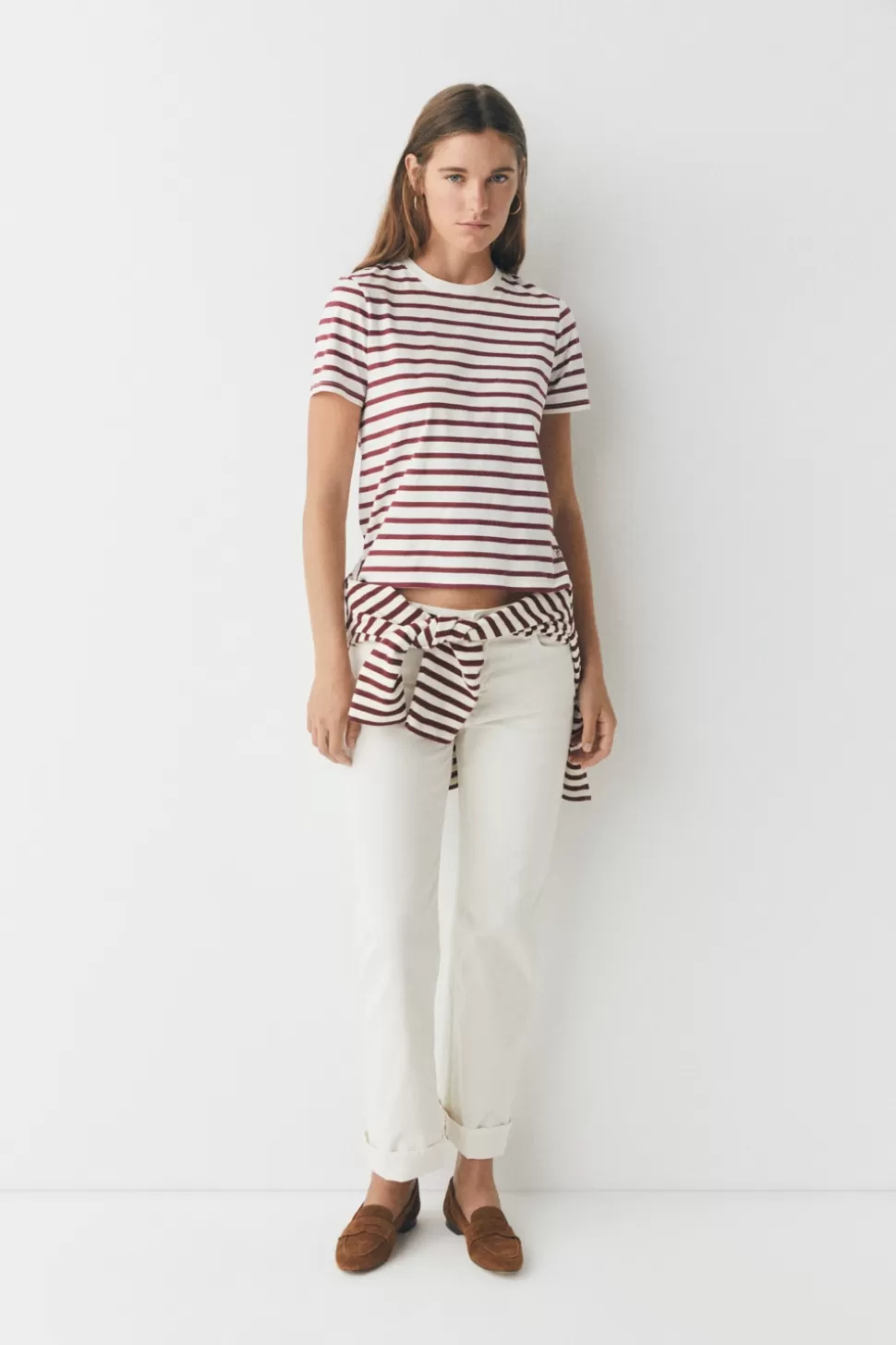 eseOese STRIPES T-SHIRT ECRU-BURDEOS Outlet
