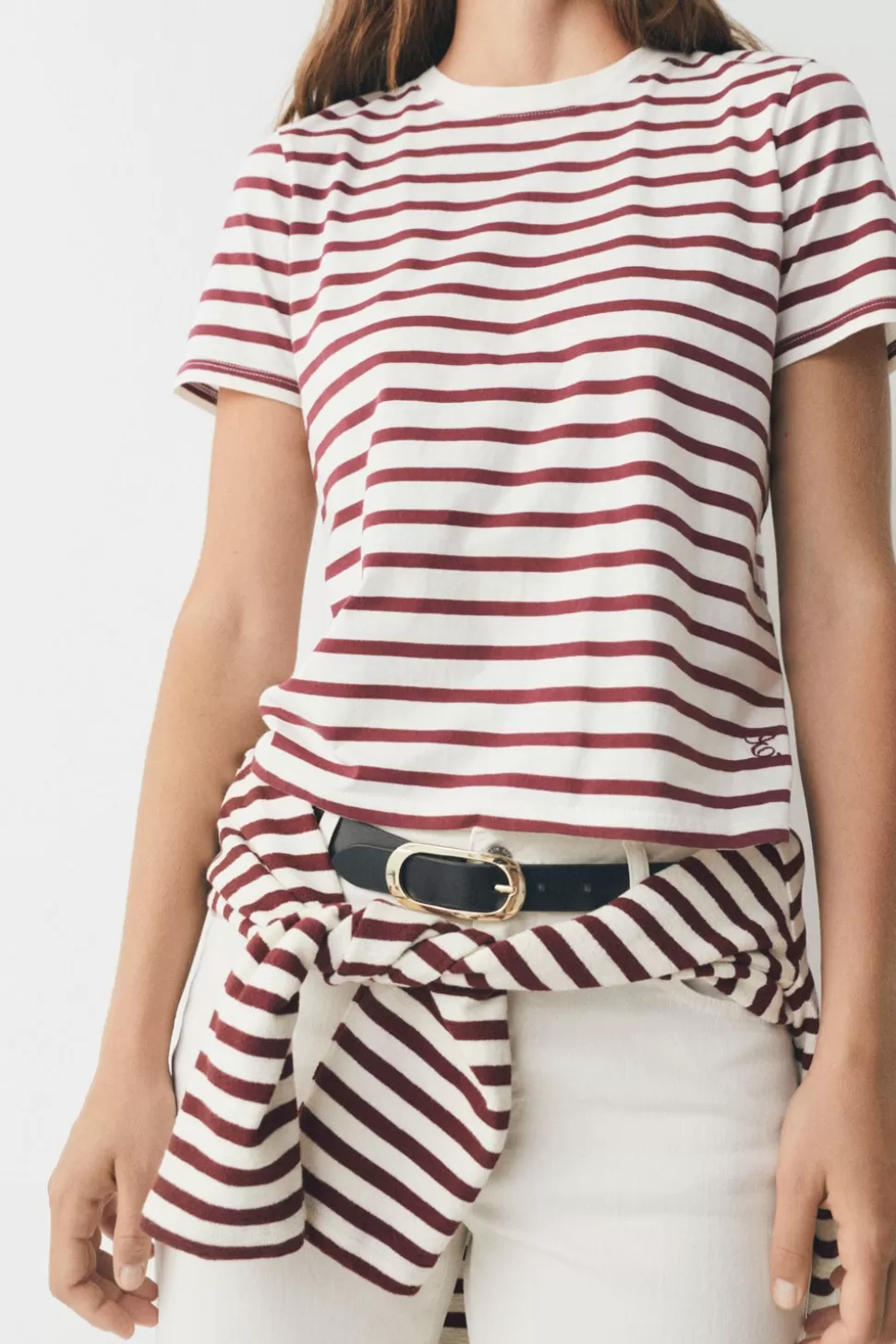 eseOese STRIPES T-SHIRT ECRU-BURDEOS Outlet