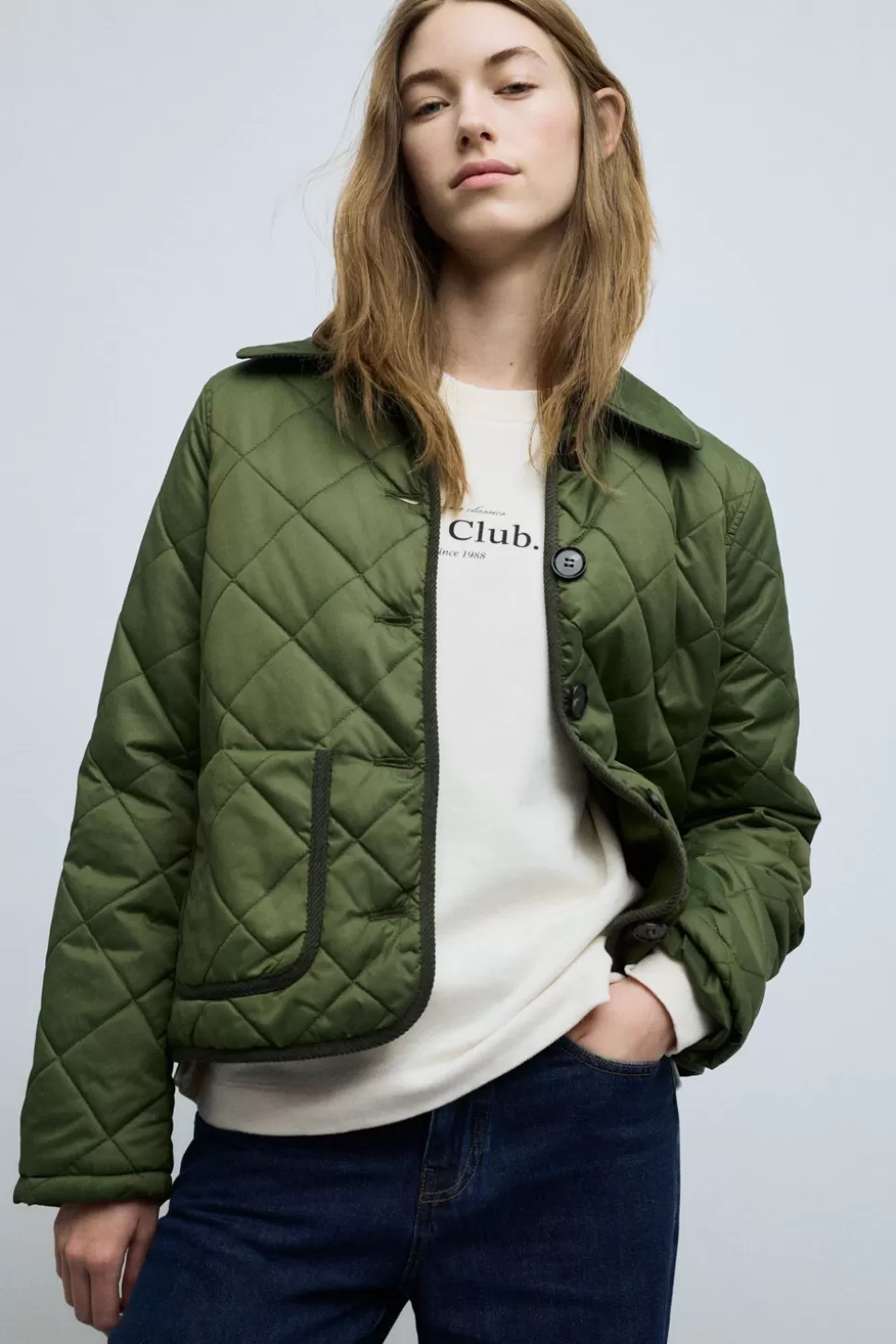 eseOese WINDSOR QUILTED JACKET KHAKI Flash Sale